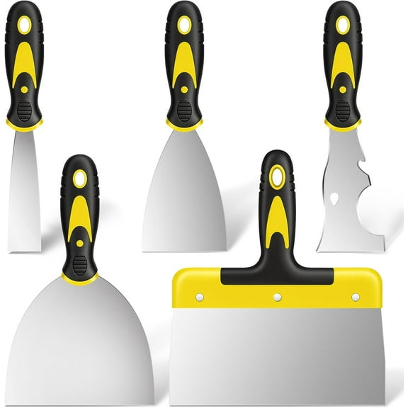 5 PCS Stainless Steel Putty Knife Set Include 4 Paint Scrapers and 1 Multi Scraper Tool, Paint Scraper Tool for Drywall Decals (1.5" 3" 4" 6" 10")