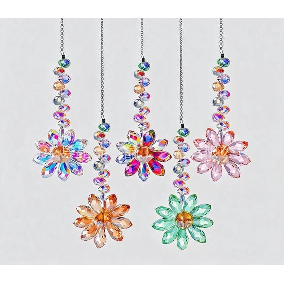 5 PCS Sunflower Suncatcher Crystal Flower Colorful Rainbow Maker Hanging Ornaments for Window Garden Decor