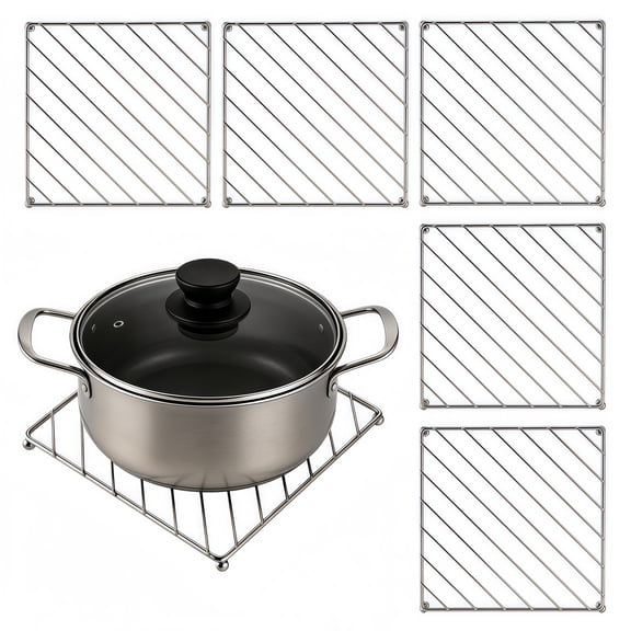 5 Pack Pot Mat, Square Stainless Steel Wire Trivet Mat, Heat Resistant Non-Scratch Cookware Holder, Multi Purpose Hot Dish Rack for Kitchen Counter Dining Table Baking Cooking Use