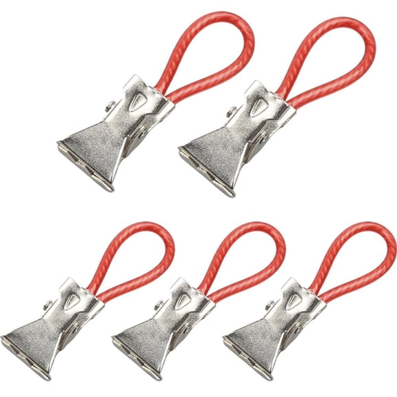 5 PCS Towel Clips with Hanging Loop, Stainless Steel Spring Clamps for Bathroom Laundry, Multi-Purpose Holder for Towels Robes Clothes Drying