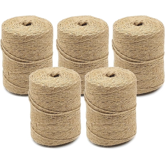 5 PCS Twine String Bulk 3000 Feet Long, 2mm Thin Jute Twine for Crafts, Hemp Rope Wrapping, Packing Gardening, Crochet Knitting Macrame Decor, 600 Feet Each Roll
