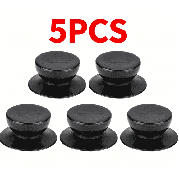 5 PCS Universal Pot Lid Handle Kitchen Cookware Replacement Handle, Stainless Steel Base Round Plastic Fixed Knob Black 43*22 (mm) by Toyeng