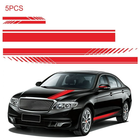 5 PCS Universal Red Car Racing Body Side Stripe Skirt Roof Hood Decal Sticker for All Cars PVC Decal