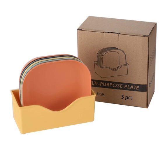 5 PCS Wheat Straw Plates,Square Lightweight Unbreakable Dinner Dishes Plates Set,Fruit Dish, Side Dish Plate,Reusable Plastic Plates with Plate Holder,5.71 inch Mini Plates for Kitchen (color mixing)
