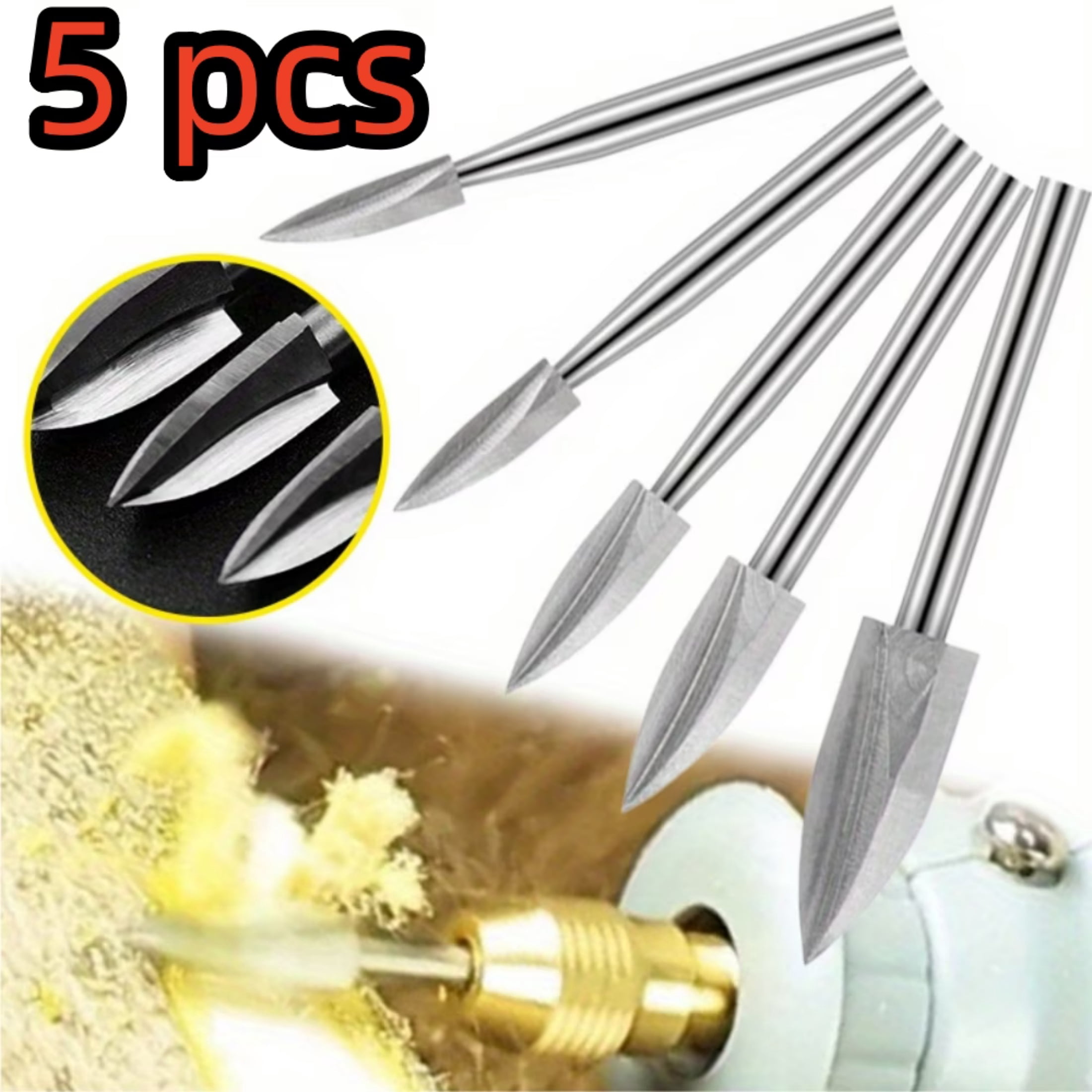 5 PCS Wood Carving Bits, 1/8” HSS Rotate Tool Engraving Drill Bit Set ...