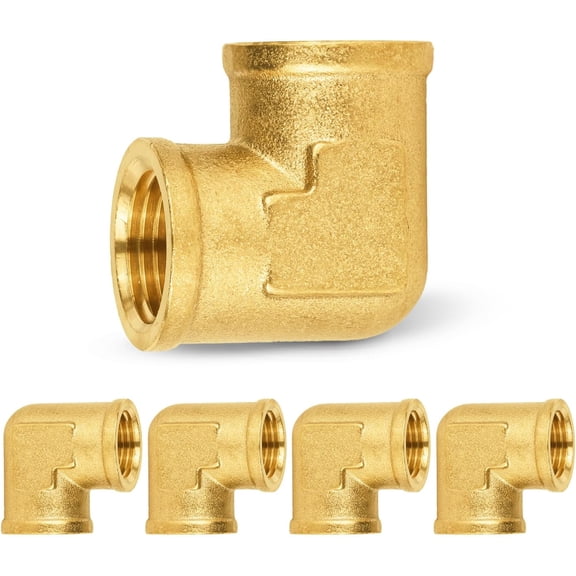 5-PCs Brass Pipe Fitting, 1/2" x 1/2" NPT Female 90-Degree Barstock Street Elbow