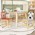 thumbnail image 1 of 5 PCs Kids Table And Chair Set Solid Wood Table Chairs Cartoon Animals Design For Living Room Dining Room Kindergarten, 1 of 9