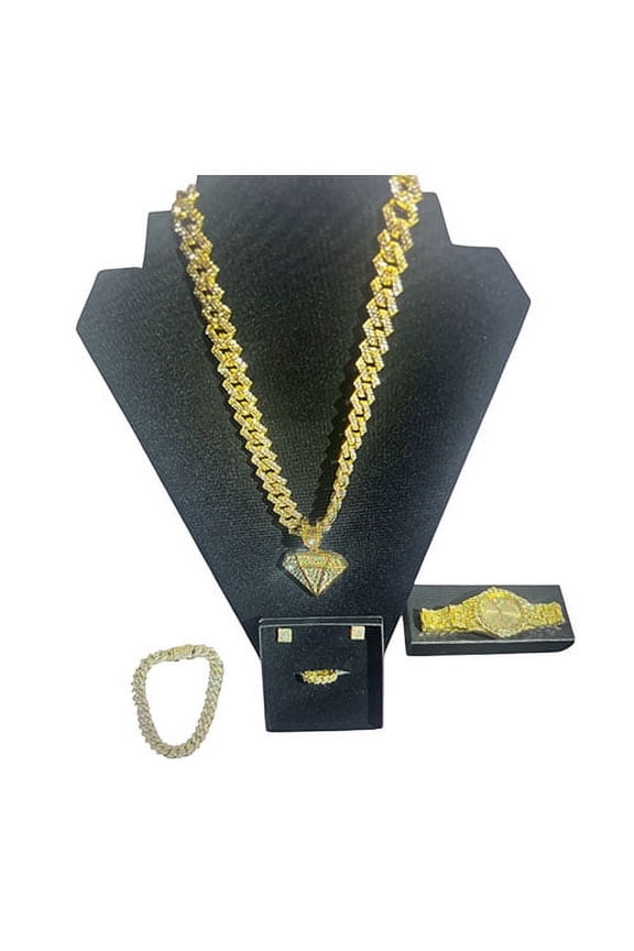 5 PIECE MEN'S SET - QUARTS WATCH, EARRINGS, RINGS, BRACELET AND NECKLACE