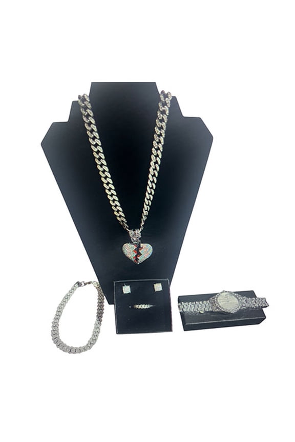 5 PIECE MEN'S SET - QUARTS WATCH, EARRINGS, RINGS, BRACELET AND NECKLACE