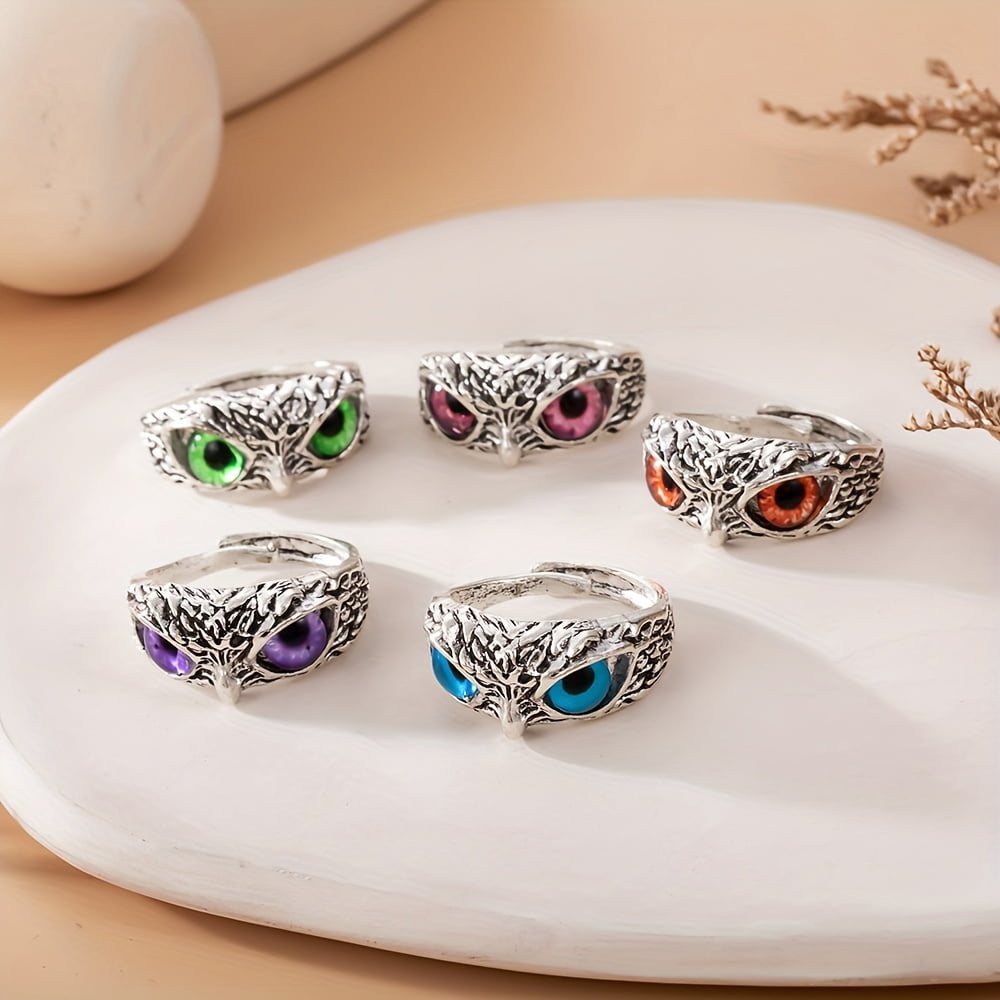 Owl Magic Rings 5 -PIECE VINTAGE OWL RING SET -Enchanting Multicology Eyes, Adjustable ...