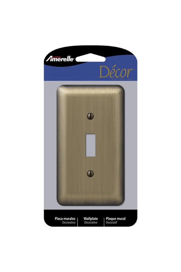 5-PK Amerelle Devon Brushed Brass 1 gang Stamped Steel Toggle Wall Plate