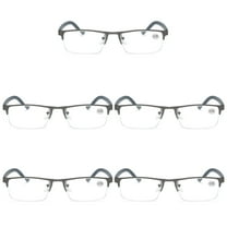 5 PK Men's Blue Light Blocking Reading Glasses - Rectangular Metal Half-Frame - Spring Hinge Readers  0.75