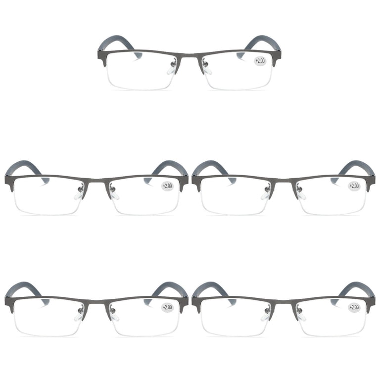 5 Pack Mens Half Frame Reading Glasses - Blue Light Blocking Spring Hinge Readers