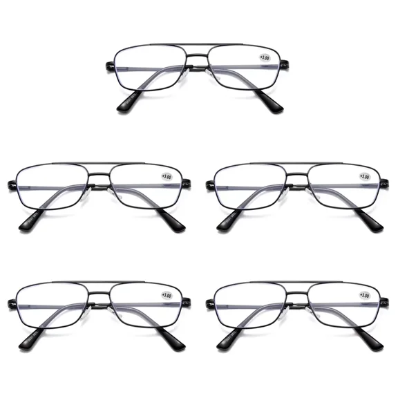 5 PK Mens Retro Aviator Reading Glasses Metal Frame Blue Light Blocking Readers