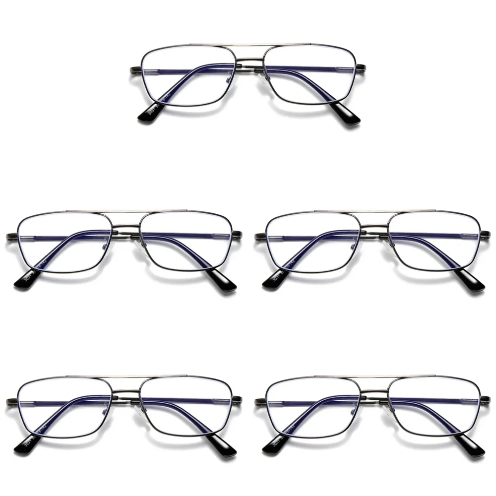 5 PK Mens Retro Aviator Reading Glasses Metal Frame Blue Light Blocking Readers