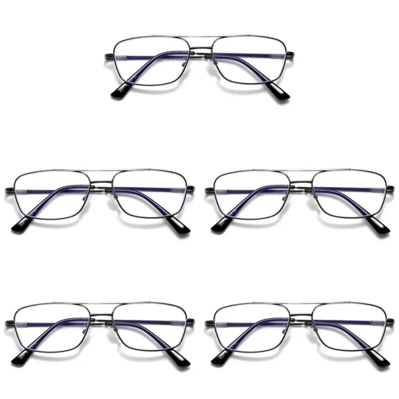 5 PK Mens Retro Aviator Reading Glasses Metal Frame Blue Light Blocking Readers