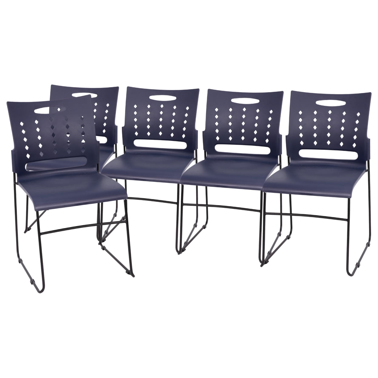 Navy Metal Ergonomic Stackable Chairs with Air-Vent Back, Set of 5