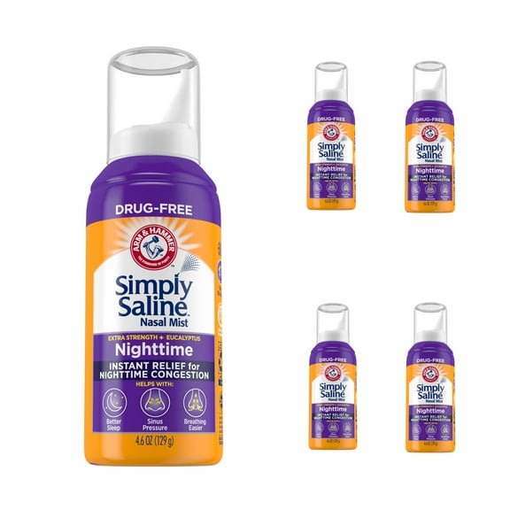 5 PK Simply Saline Plus Nighttime Nasal Mist+Eucalyptus Extra Strength 4.25oz Ea