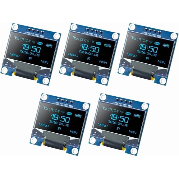 5 Pack 0.96 Inch OLED Display Module, 128 x 64 SSD1306 I2C Screen Board Compatible with Arduino and Raspberry Pi, Blue