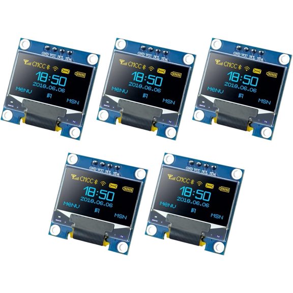 5 Pack 0.96 Inch OLED Display Module, 128 x 64 SSD1306 I2C Screen Board Compatible with Raspberry Pi and Arduino, Blue and Yellow