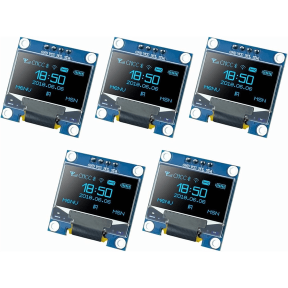 5 Pack 0.96" OLED LCD Display, SSD1306, 128X64, I2C/IIC/SPI, 4 Pin, Blue