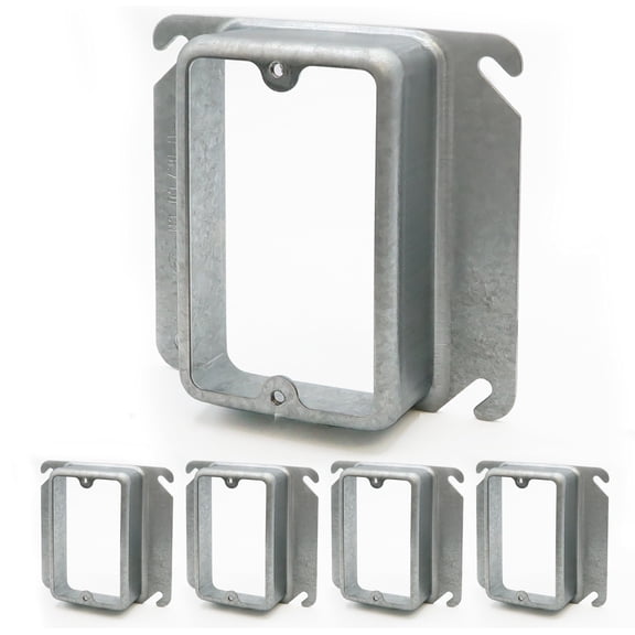 5 Pack: 1-1/4 Inch Raised Mud Rings, Square Device Cover, 1 Gang Outlet Cover, 4x4 Inch, Metal Electrical Outlet Cover, Plaster Ring, with Angled Mounting Slots, Outlet Plates