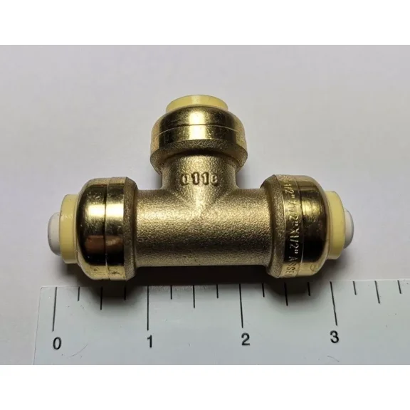 5-Pack 1/2" Lead-Free Brass Push-Fit Tee Fittings - No-Solder Connectors for Copper/CPVC/PEX Pipe (Certified to ANSI/NSF-61, 200PSI)