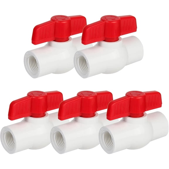 5 Pack 1/2'' PVC Ball Valves, T-Handle Water Shut-Off Ball Valve Threaded (NPT),