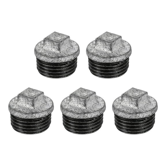 5 Pack 1/2" Square Head Male Pipe Plug Fittings Cast Iron End Caps, Silver