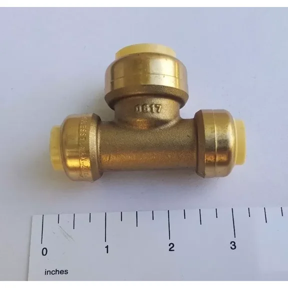 5-Pack 1/2" x 1/2" x 3/4" Brass Push-Fit Reducing Tee - Lead Free, 200PSI, No Tools Needed for Copper/CPVC/PEX Piping, ANSI/NSF-61 Certified (Fits Tight Spaces)