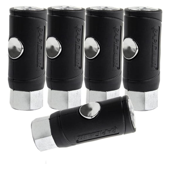 5 Pack 1/4" FNPT Safety Couplers Industrial Air Plug Push Button Release