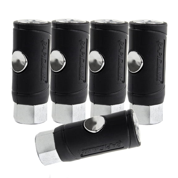 5 Pack 1/4" FNPT Safety Couplers Industrial Style Air Plug Push Button Release