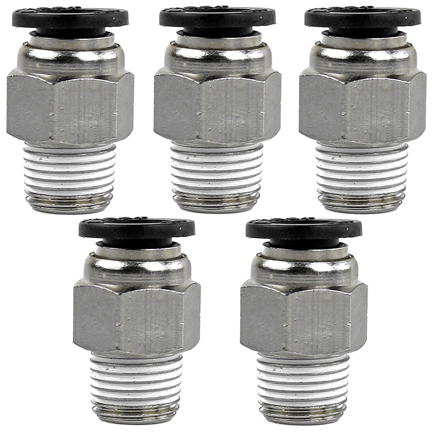 5 Pack 1/8" Male NPT x 1/4 OD Tube Female Push In To Lock Connect