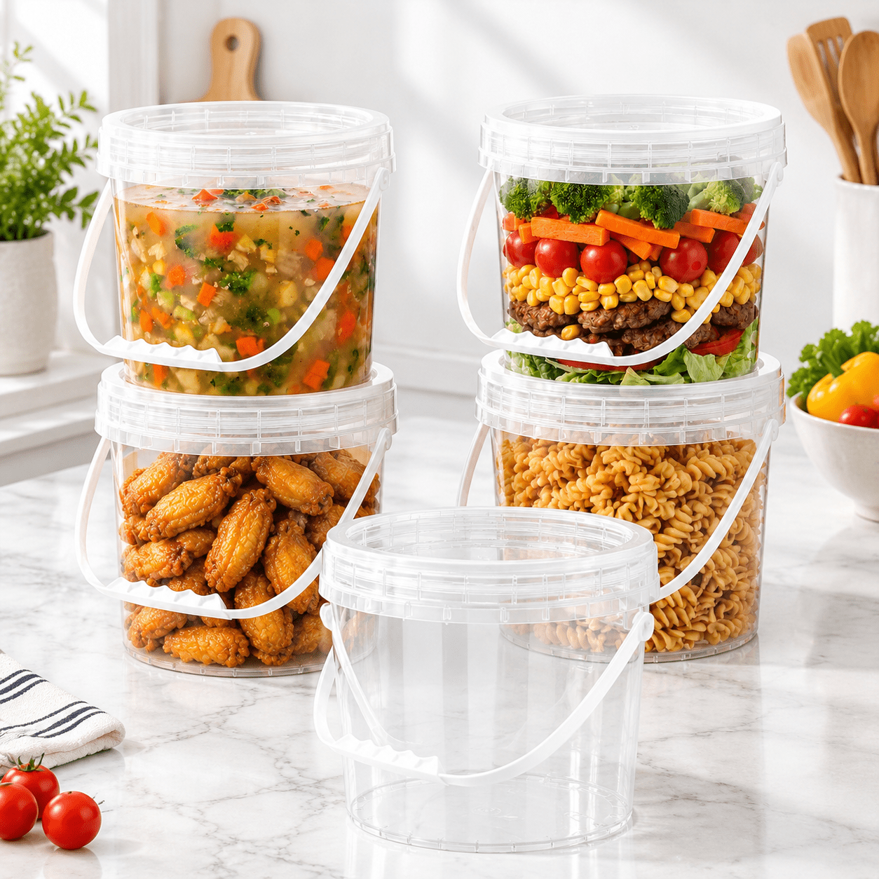 Grtading Bucket 5 Pack 1 Gallon Clear Food Grade Plastic Buckets With Screw Lids and ...