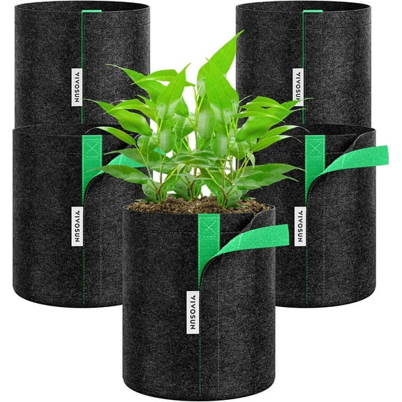 5-Pack 1 Gallon Grow Bags, Fabric Pots with Self-Adhesion Sides for Transplanting