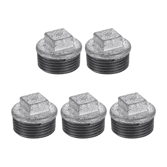 5 Pack 1" Square Head Male Pipe Plug Fittings Cast Iron End Caps, Silver