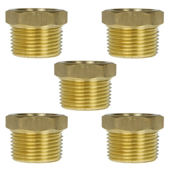 5 Pack 1" x 3/4" Male NPTF x Female NPTF Hex Bushing Reducer Solid Brass Fitting