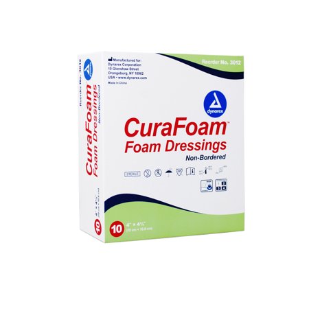 5 Pack 10 Count 4X4.25" Dynarex Curafoam Foam Wound Dressing (Total 50)