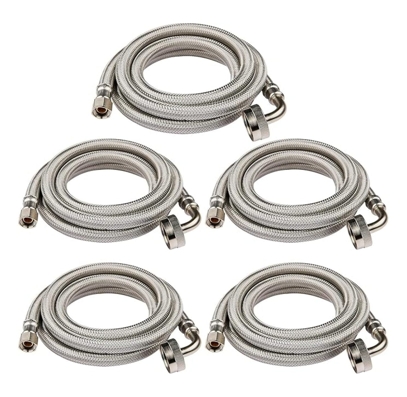 5-Pack 10 Feet Stainless Steel Dishwasher Hose with 90 Degree FGH Elbow, 3/8" Comp x 3/4・FHT Water Supply Line (10 Ft)(HOSE061-5)