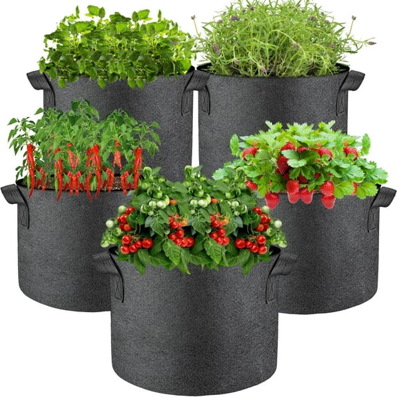 5-Pack 10 Gallon Breathable Grow Bags,Heavy-Duty Fabric Pots for Healthier Roots & Outdoor/Indoor Gardening