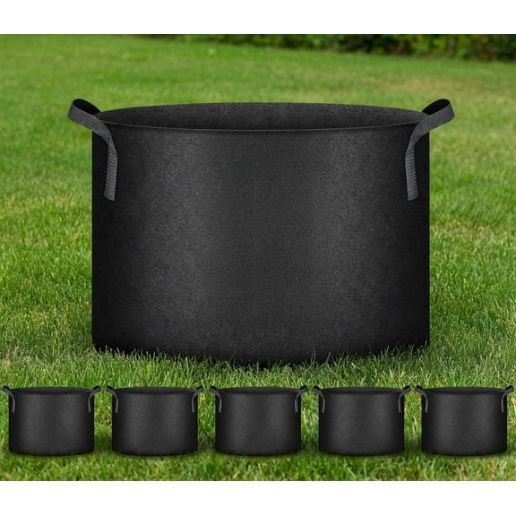 5-Pack 10 Gallon Heavy Duty Fabric Grow Bags with Handles - Thickened Nonwoven Aeration Plant Pots for Vegetables, Fruits & Flowers