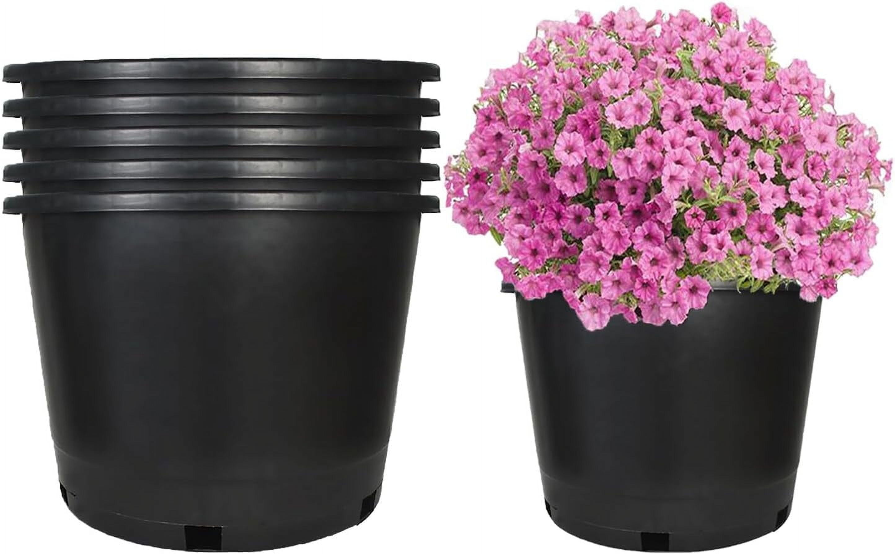 5-Pack 10 Gallon Round Plastic Garden Planter Nursery Pots Flower ...