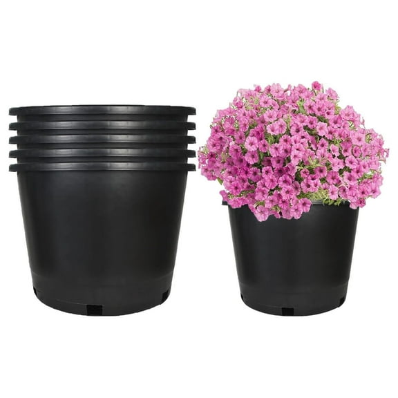 5-Pack 10 Gallon Round Plastic Garden Planter Nursery Pots Flower Seedling Container with Drainage Hole for Indoor Outdoor Plants Flowers Vegetables Black (10 Gallon)