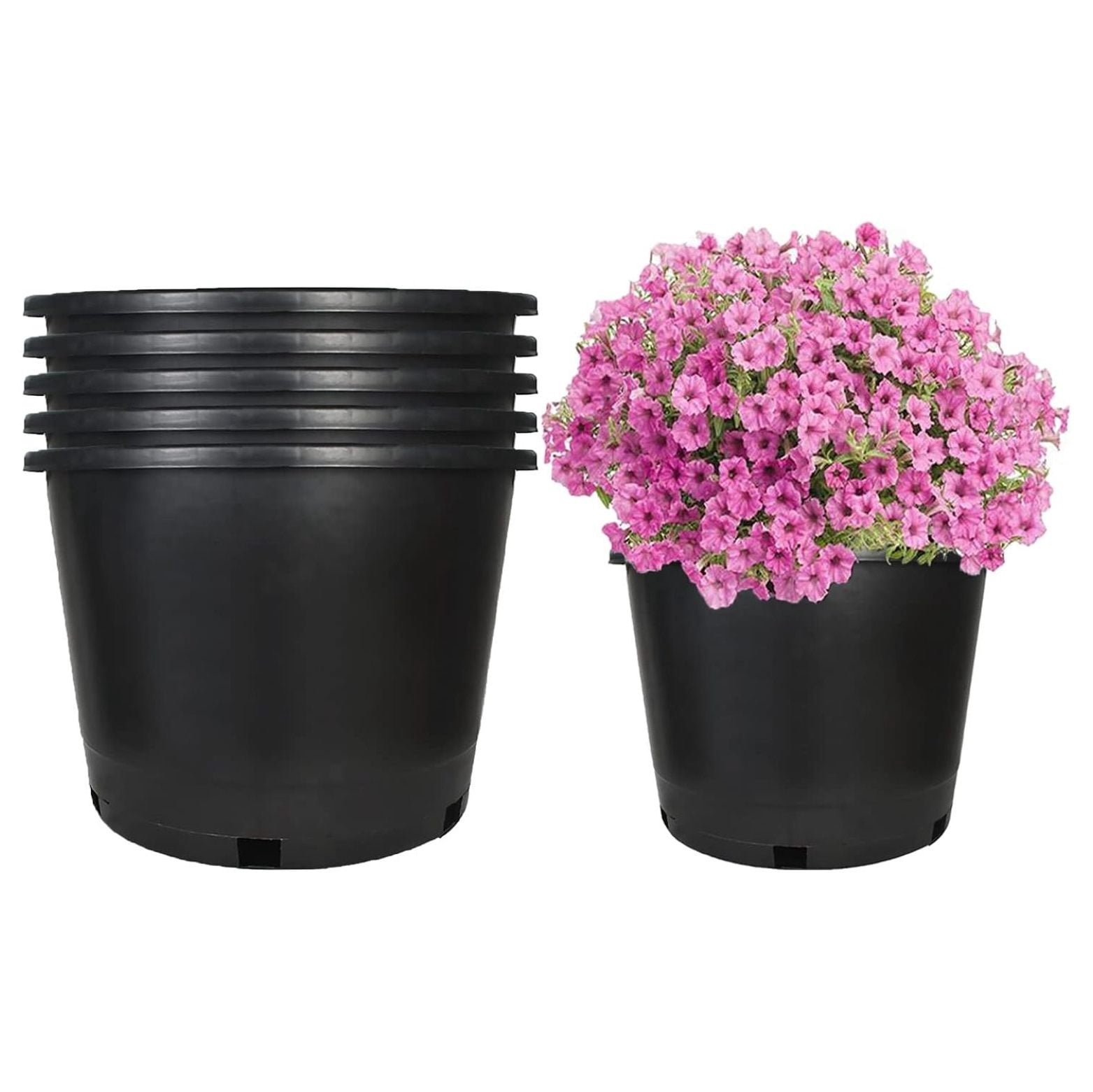 5-Pack 10 Gallon Round Plastic Garden Planter Nursery Pots Flower ...