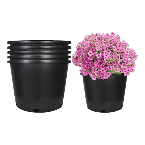 5-Pack 10 Gallon Round Plastic Garden Planter Pots Flower Seedling Container with Drainage Hole for Indoor Outdoor Plants Flowers Vegetables Black (10 Gallon)
