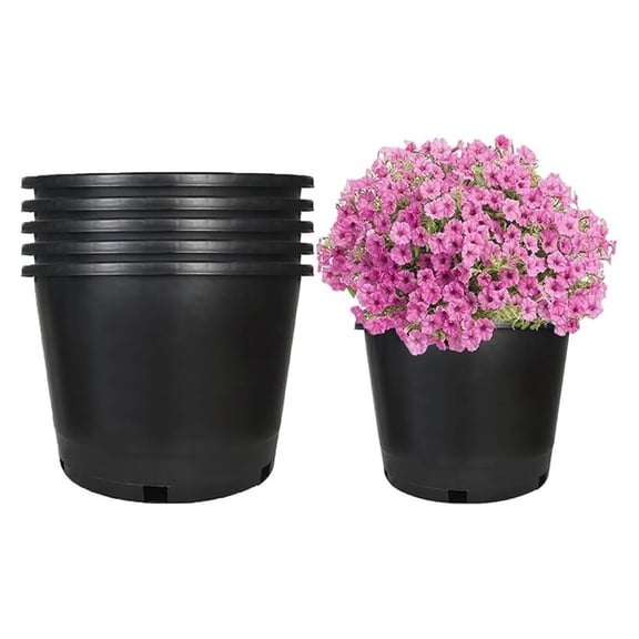5-Pack 10 Gallon Round Plastic Garden Planter Pots Flower Seedling Container with Drainage Hole for Indoor Outdoor Plants Flowers Vegetables Black (10 Gallon)