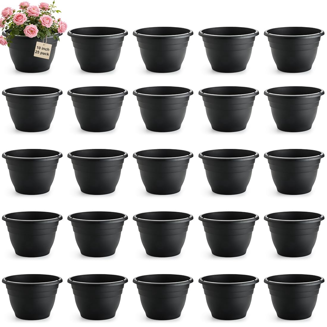 5 Pack 10 Inch Plant Pots Lightweight Planters with Drainage Holes Durable Indoor Outdoor Flower Pots for Garden Patio Home Decor