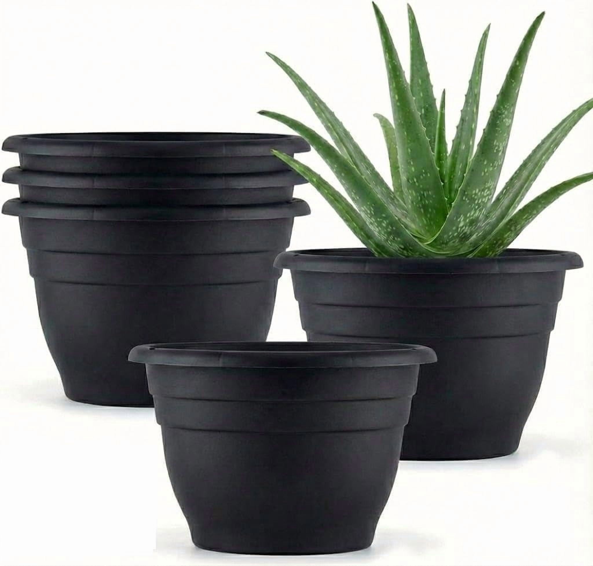 5 Pack 10 Inch Plant Pots Plastic Planters With Drainage Holes & Plugs Lightweight Flower For Indoor Outdoor Plants Flowers Monstera Snake Home Garden(black)