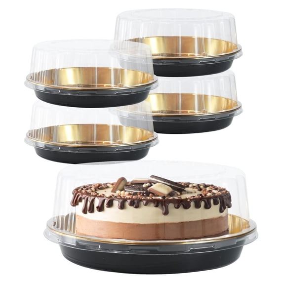 Food Container Display Store 5 Pack 10 Inch Round Clear Cake Boxes with Dome Lids and Boards, PET ...