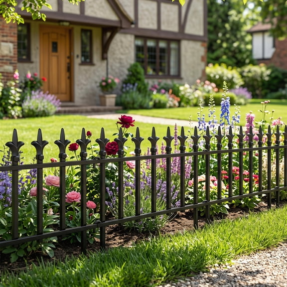 5 Pack & 10 Pack No Dig Metal Garden Landscape Fence with Fleur-De-Lis Tops, 9FT/18FT Expandable Animal Barrier Border for Lawn Flower Bed Backyard Courtyard